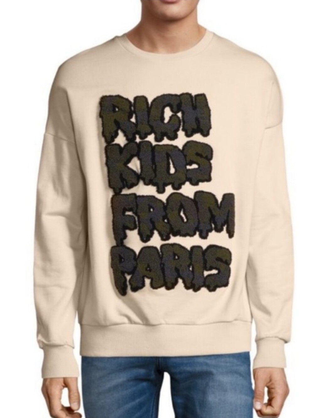 Eleven Paris Beige Cream Camo Rich Kids From Paris Crewneck Sweatshirt M